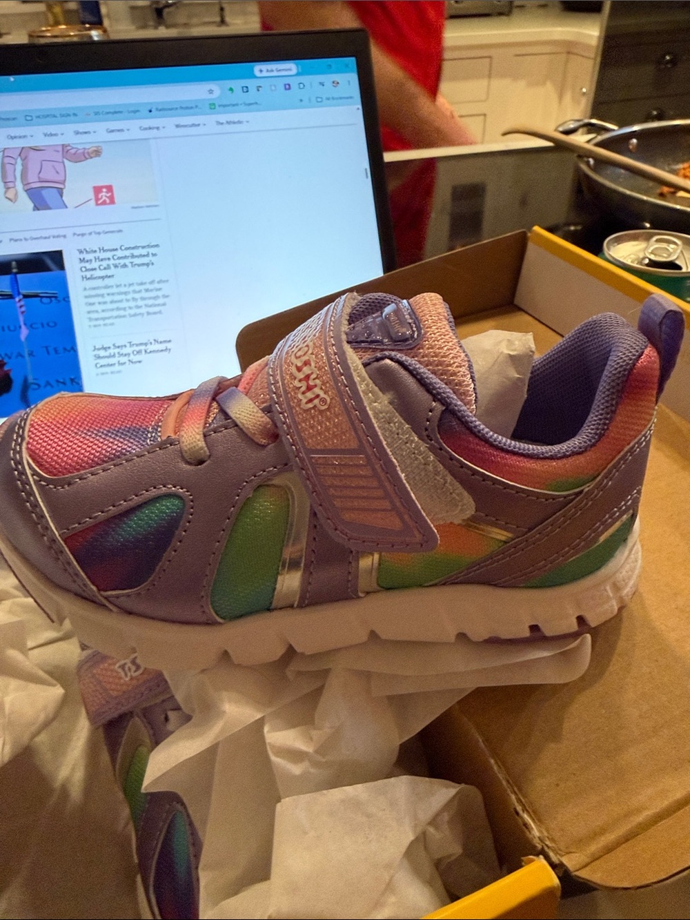 Tsukihoshi Purple Kids Sneakers with Rainbow Accents girls size 8.5. New in box.